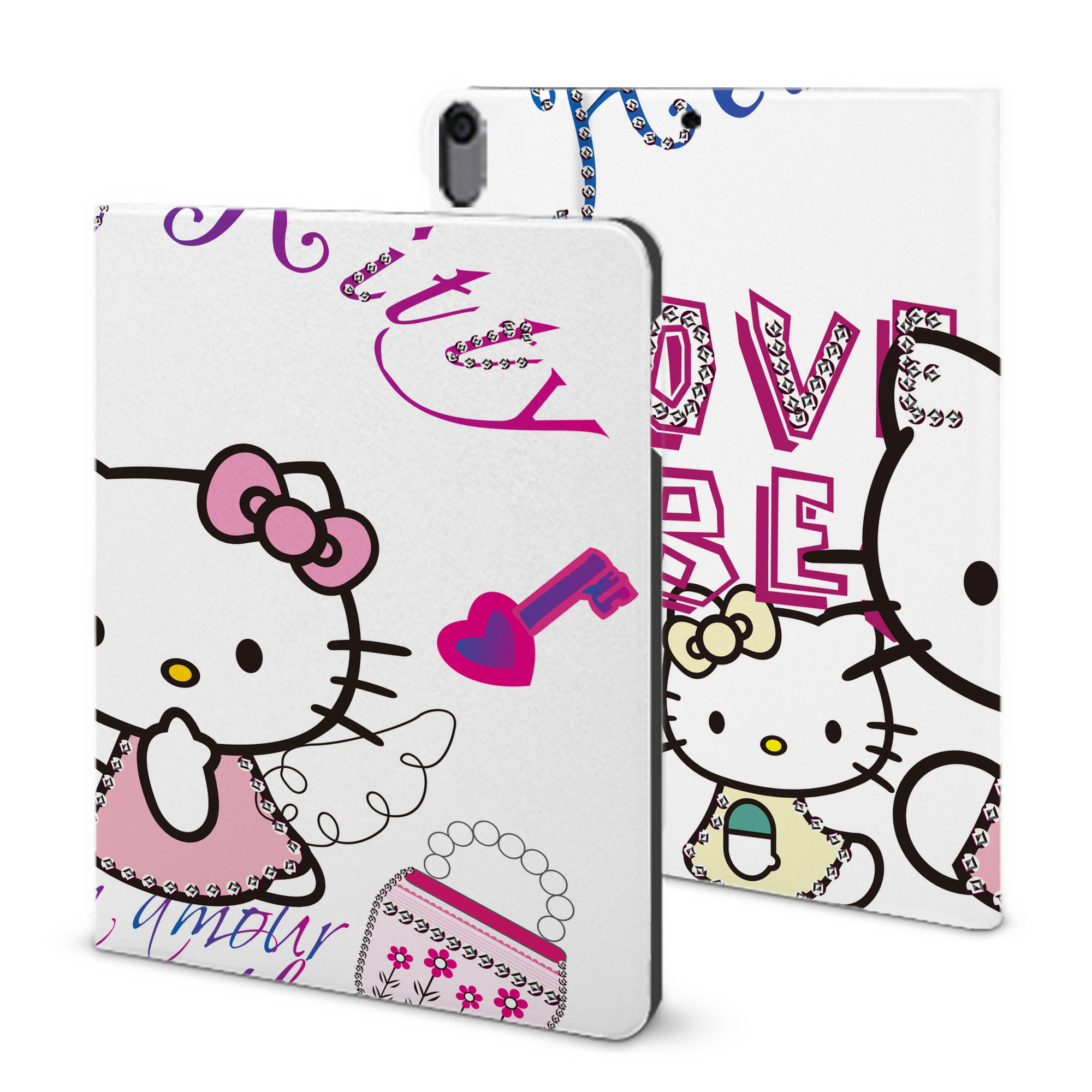 （画像用） Hello Kitty ハローキティ IPad ケース ブック型 PUレザー TPU 耐衝撃 軽量 薄型 ペン収納なし 全面保護 IPad 各モデル対応